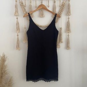 Sisley black sheath mini dress sleeveless slip dress style embroidered Italy